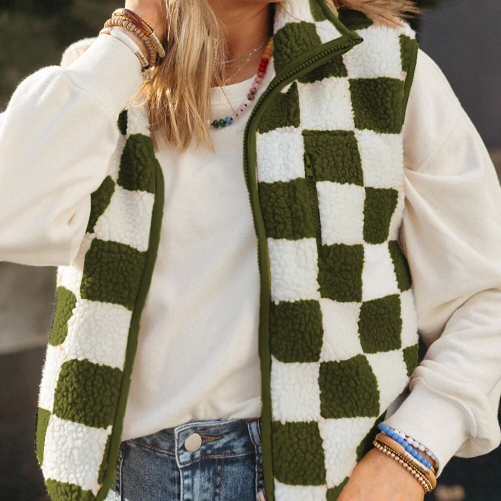 Checkered Sherpa Vest